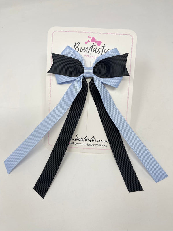 3.5 Inch Flat Ribbon Tail Bow - Black & Bluebell