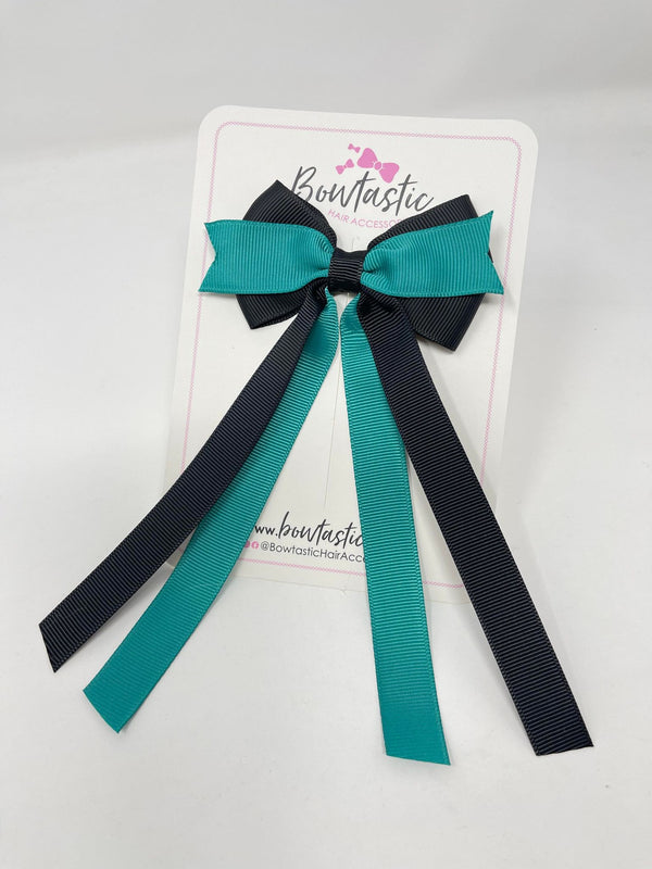 3.5 Inch Flat Ribbon Tail Bow - Jade Green & Black