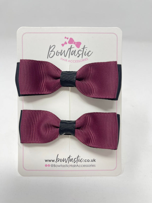 2.75 Inch Flat Bows - Burgundy & Black - 2 Pack