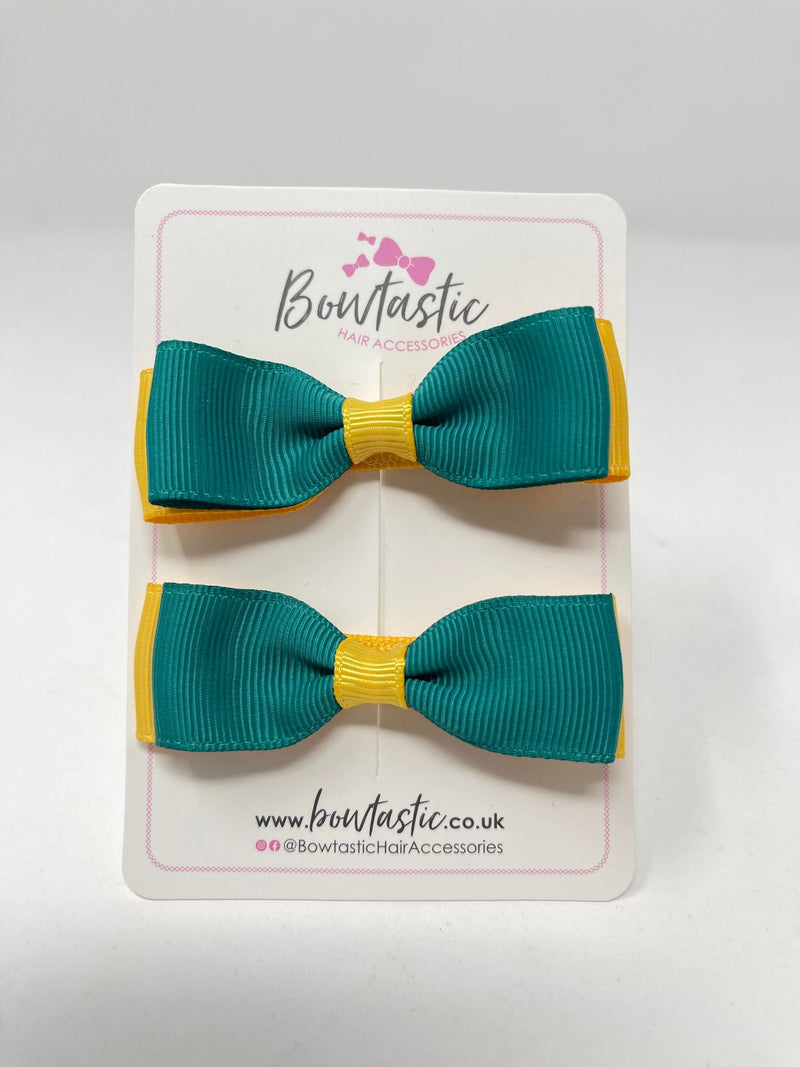 2.75 Inch Flat Bows - Jade Green & Yellow Gold - 2 Pack