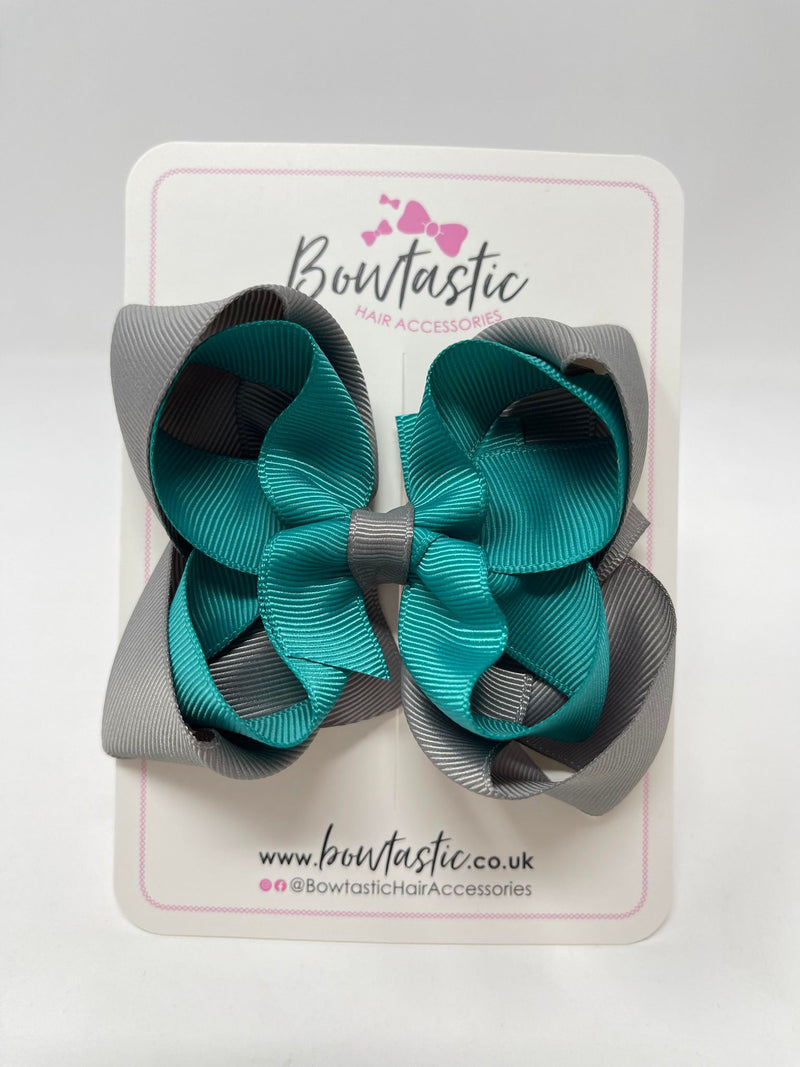 4.5 Inch Double Bow - Jade Green &  Metal Grey