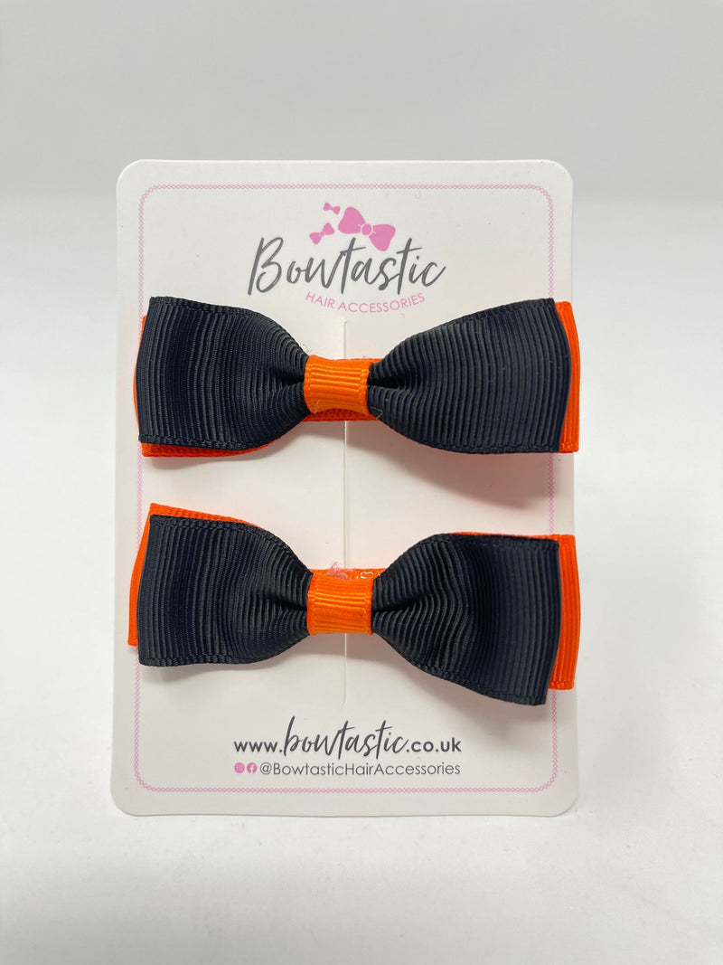 2.75 Inch Flat Bows - Black & Orange - 2 Pack