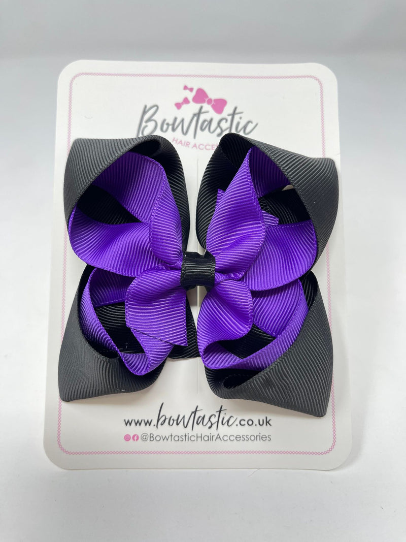 4.5 Inch Double Bow - Purple & Black