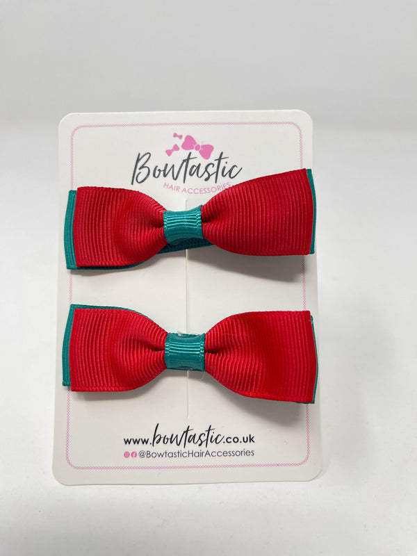 2.75 Inch Flat Bows - Jade Green & Red - 2 Pack