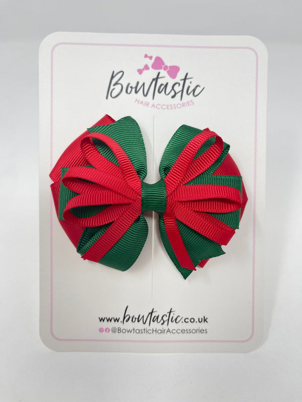 3.5 Inch Loop Bow - Red & Forest Green