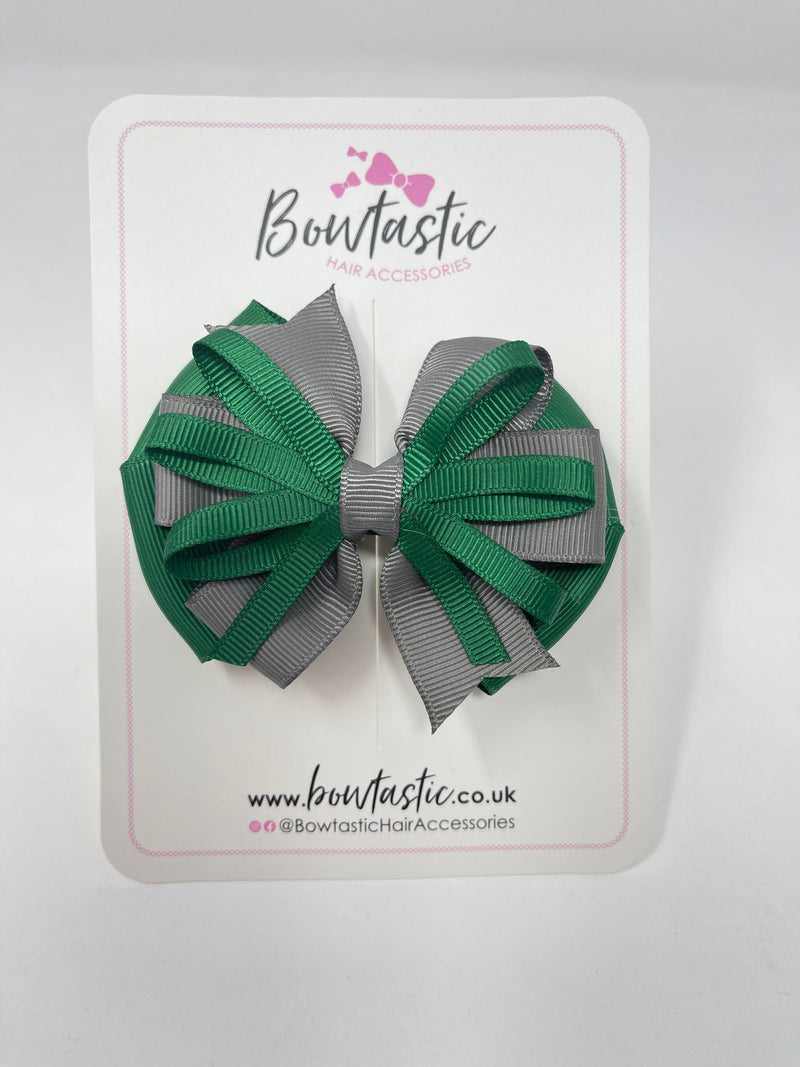 3.5 Inch Loop Bow - Forest Green & Metal Grey