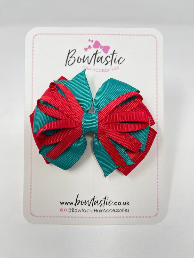 3.5 Inch Loop Bow - Red & Jade Green