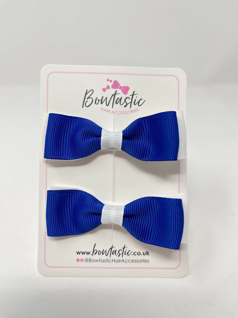 2.75 Inch Flat Bows - Cobalt & White - 2 Pack