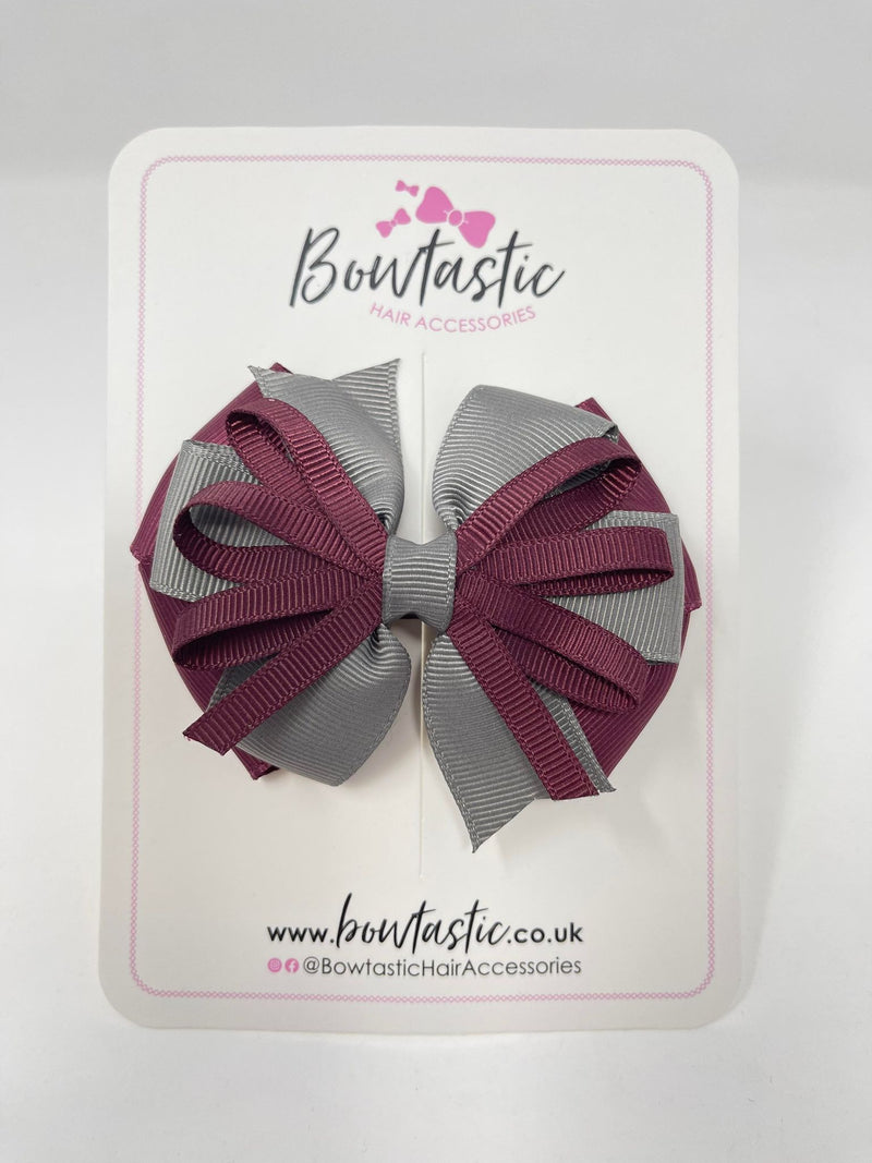 3.5 Inch Loop Bow - Burgundy & Metal Grey