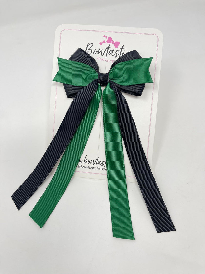 3.5 Inch Flat Ribbon Tail Bow - Forest Green & Black