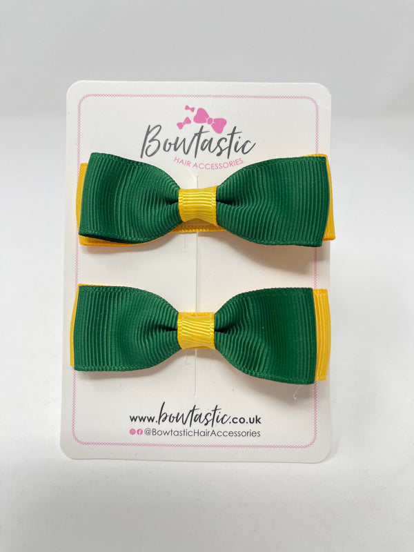 2.75 Inch Flat Bows - Forest Green & Yellow Gold - 2 Pack