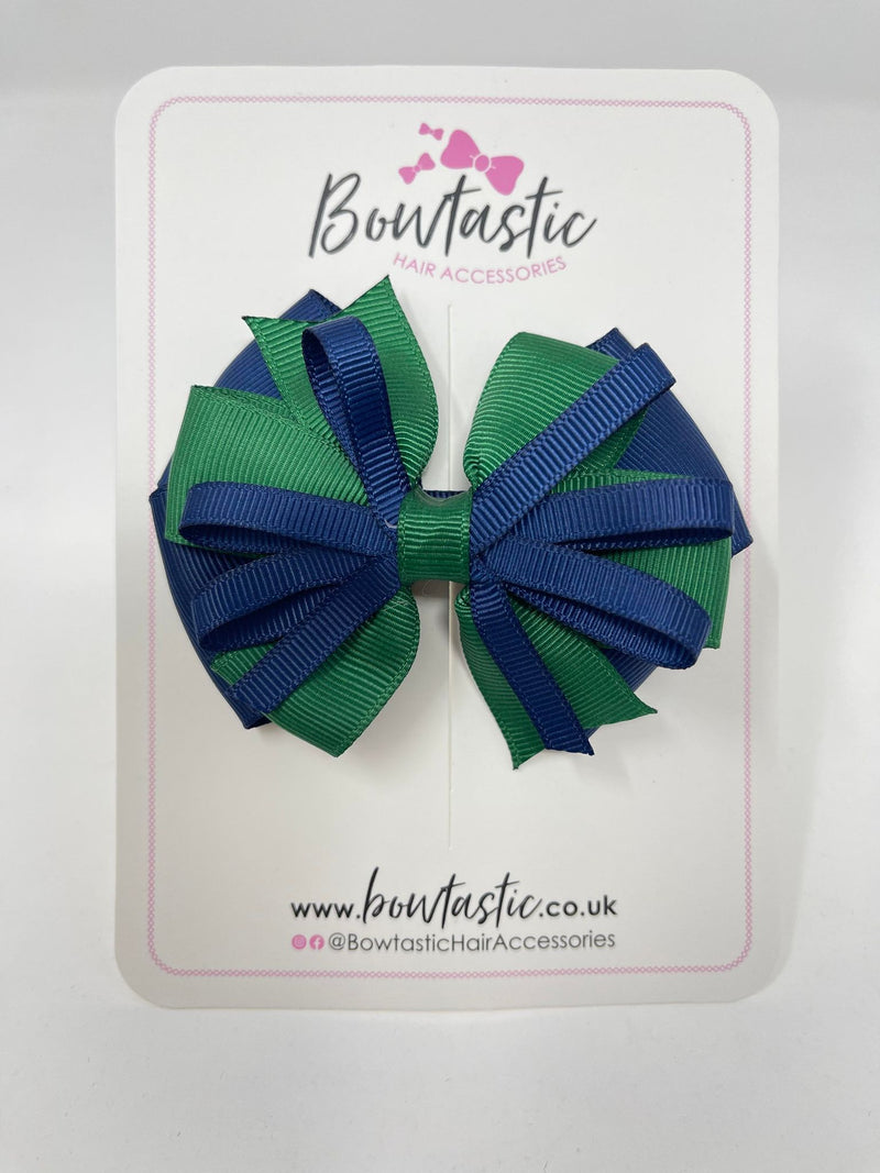 3.5 Inch Loop Bow - Forest Green & Navy