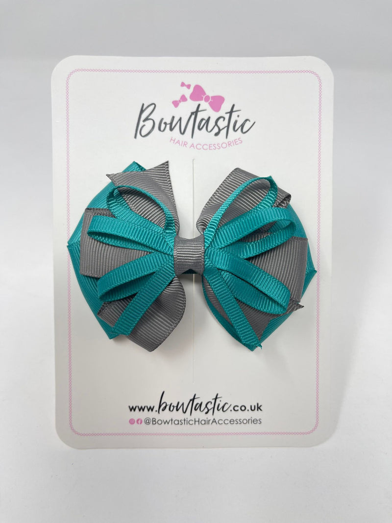 3.5 Inch Loop Bow - Jade Green & Metal Grey