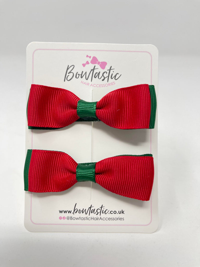 2.75 Inch Flat Bows - Red & Forest Green - 2 Pack