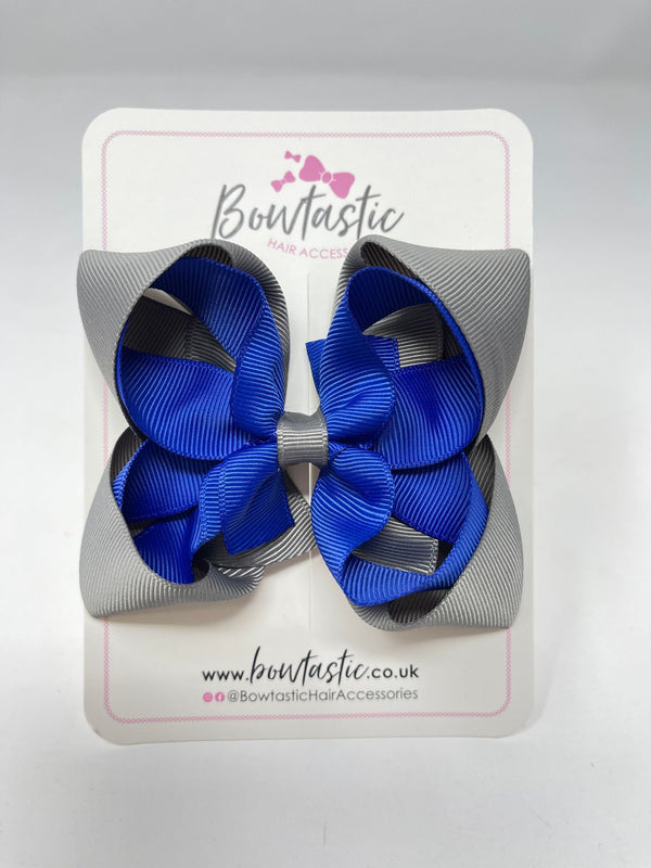 4.5 Inch Double Bow - Cobalt & Metal Grey