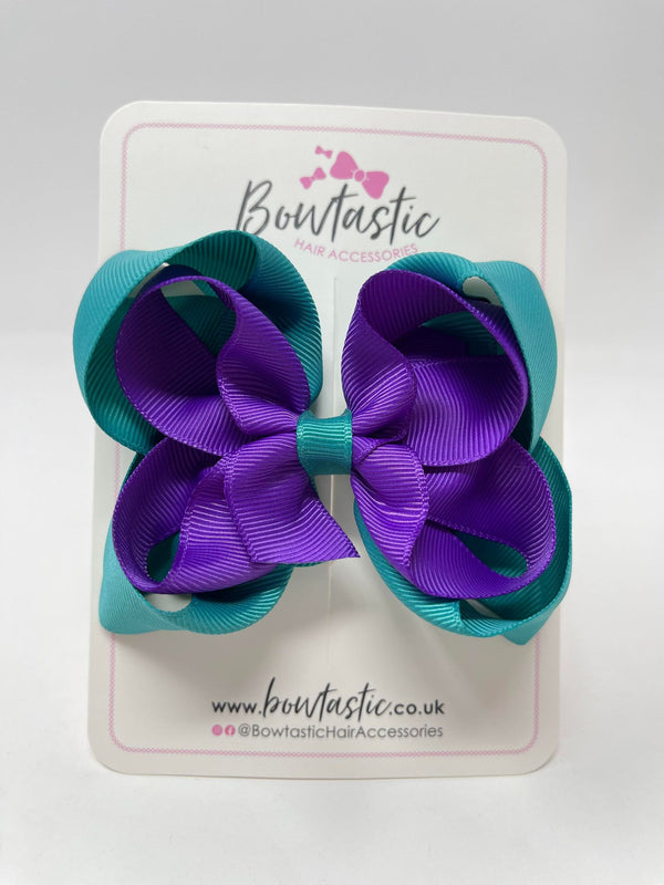 4.5 Inch Double Bow - Purple & Jade Green