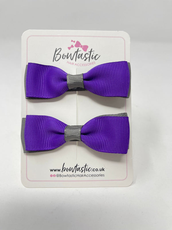 2.75 Inch Flat Bows - Purple & Metal Grey - 2 Pack