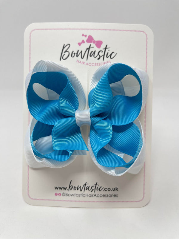 4.5 Inch Double Bow - Turquoise & White