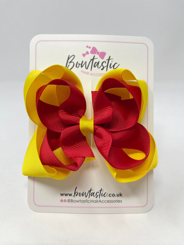 4.5 Inch Double Bow - Red & Daffodil