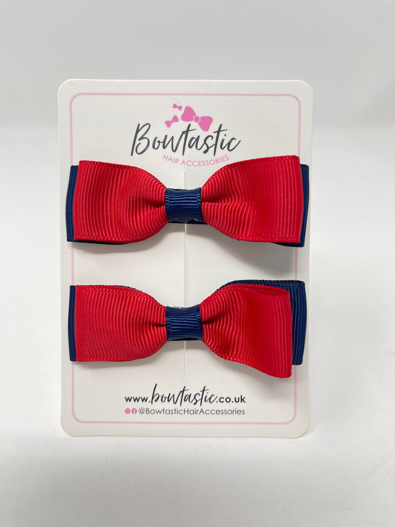 2.75 Inch Flat Bows - Red & Navy - 2 Pack