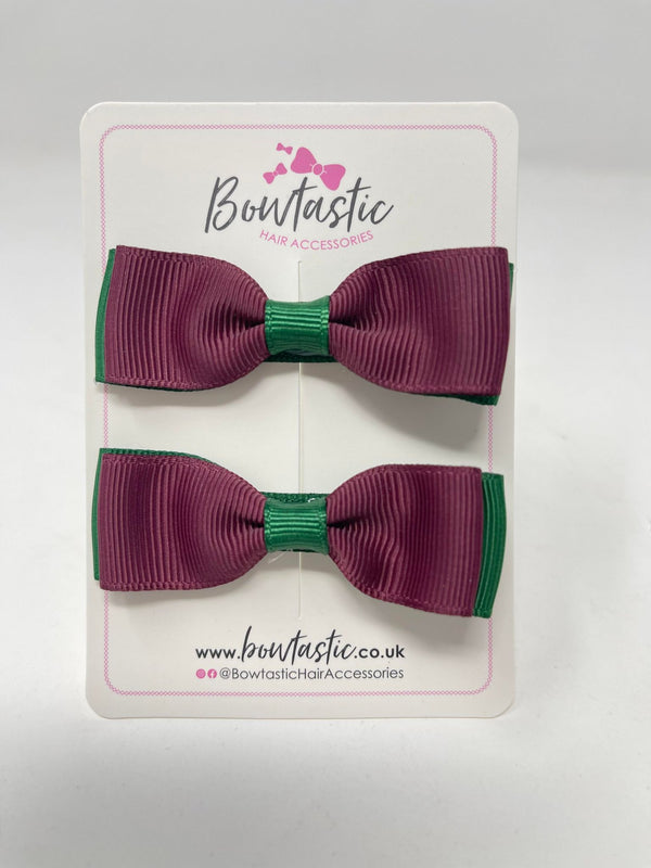 2.75 Inch Flat Bows - Forest Green & Burgundy - 2 Pack