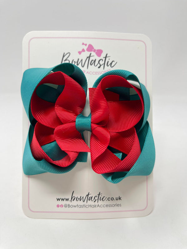 4.5 Inch Double Bow - Red & Jade Green