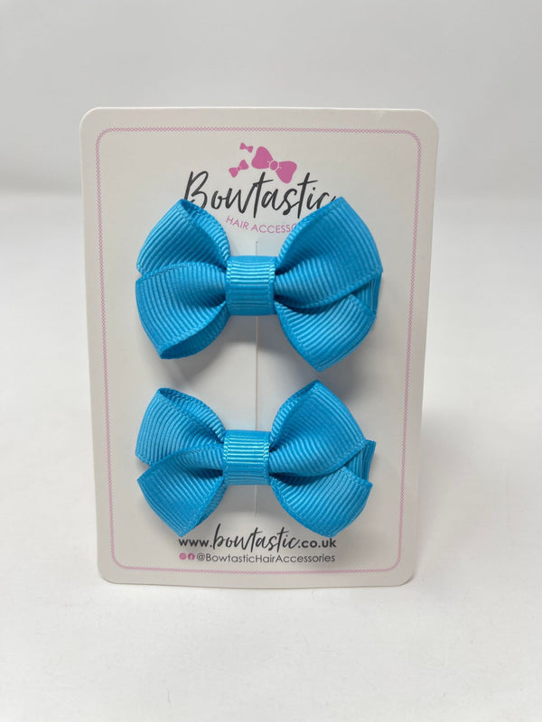 2 Inch Flat Bows Style 2 - Turquoise - 2 Pack