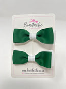 2.75 Inch Flat Bows - Forest Green & White - 2 Pack