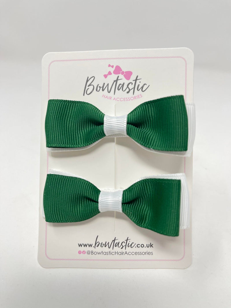 2.75 Inch Flat Bows - Forest Green & White - 2 Pack