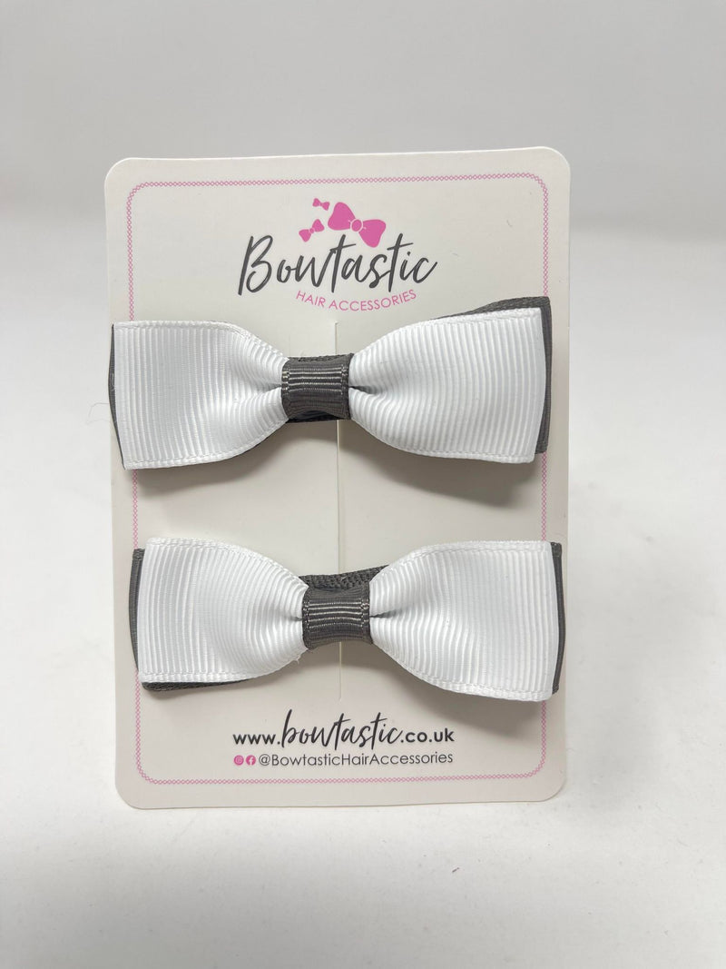 2.75 Inch Flat Bows - White & Metal Grey - 2 Pack