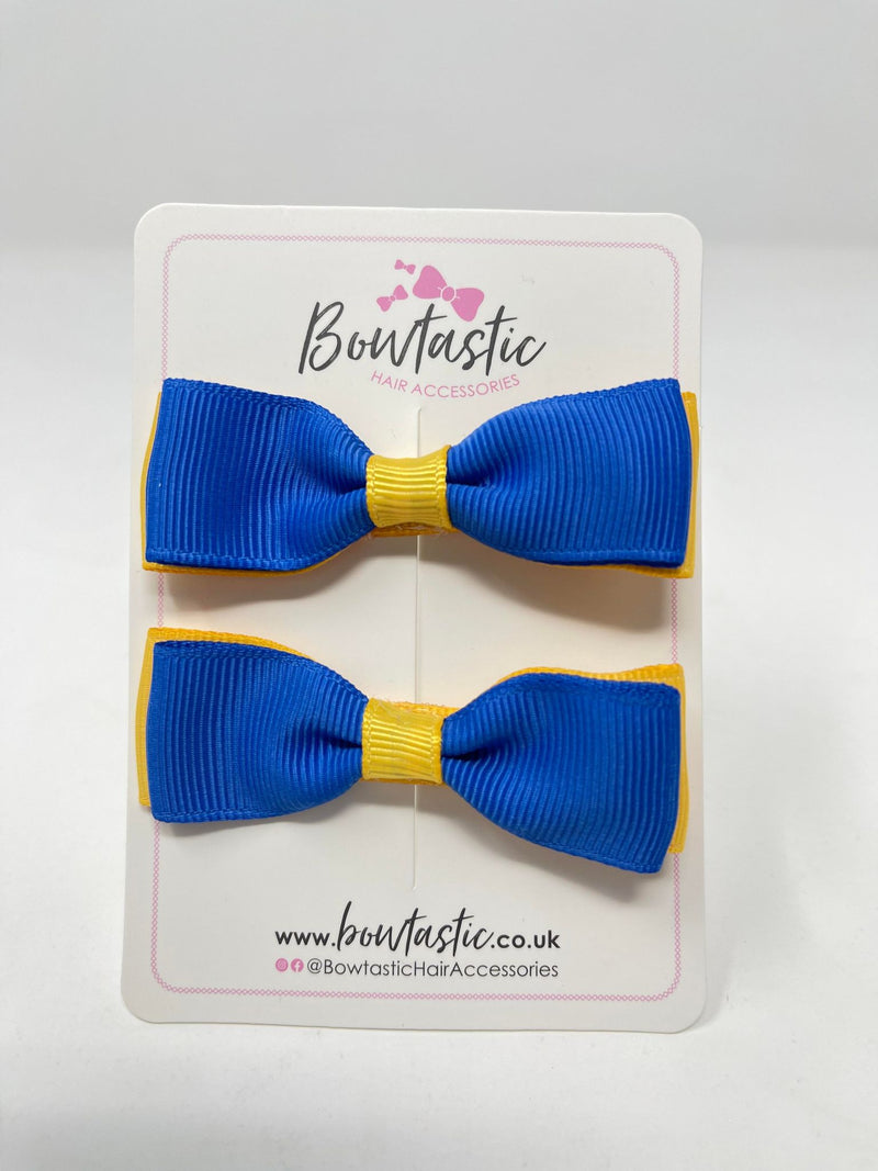 2.75 Inch Flat Bows - Royal Blue & Yellow Gold - 2 Pack