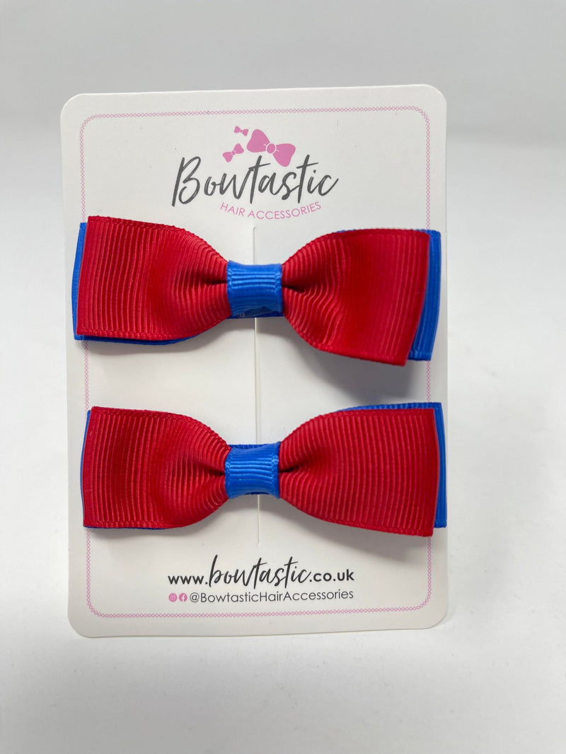 2.75 Inch Flat Bows - Red & Royal Blue - 2 Pack