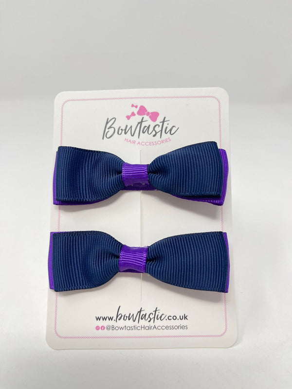 2.75 Inch Flat Bows - Purple & Navy - 2 Pack