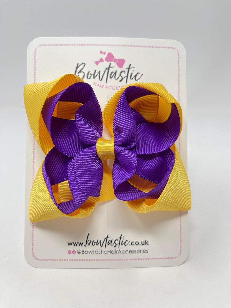 4.5 Inch Double Bow - Purple & Yellow Gold