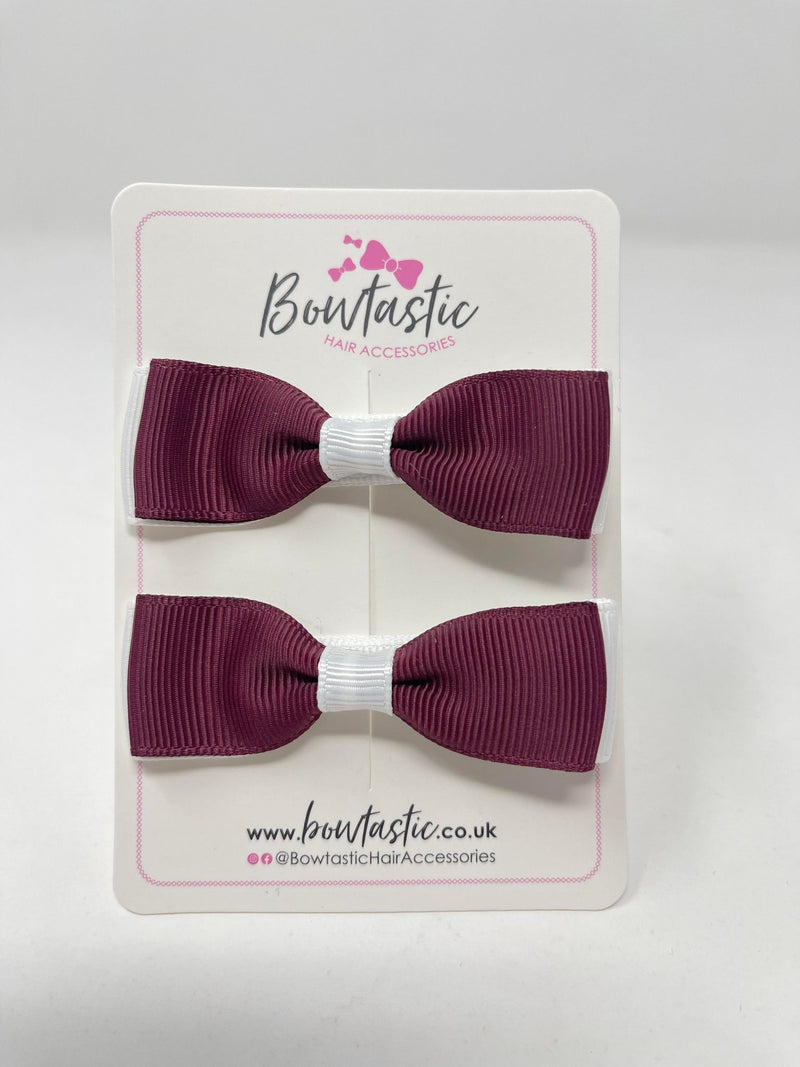 2.75 Inch Flat Bows - Burgundy & White - 2 Pack