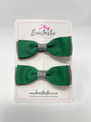 2.75 Inch Flat Bows - Forest Green & Metal Grey - 2 Pack