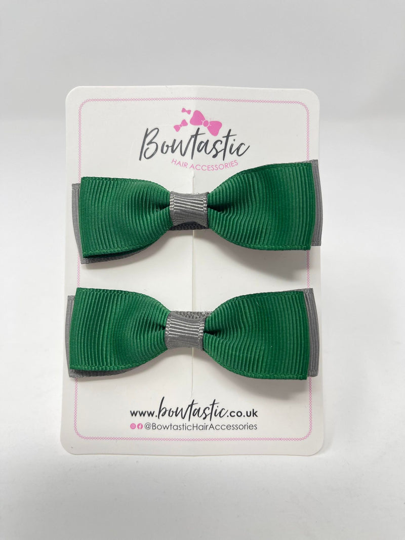 2.75 Inch Flat Bows - Forest Green & Metal Grey - 2 Pack