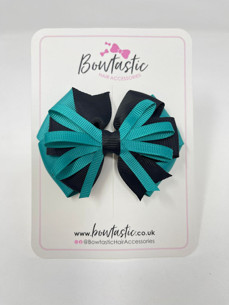 3.5 Inch Loop Bow - Jade Green & Black