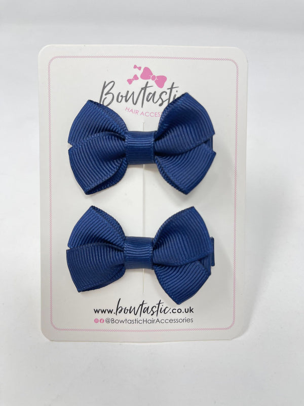 2 Inch Flat Bows Style 2 - Navy - 2 Pack