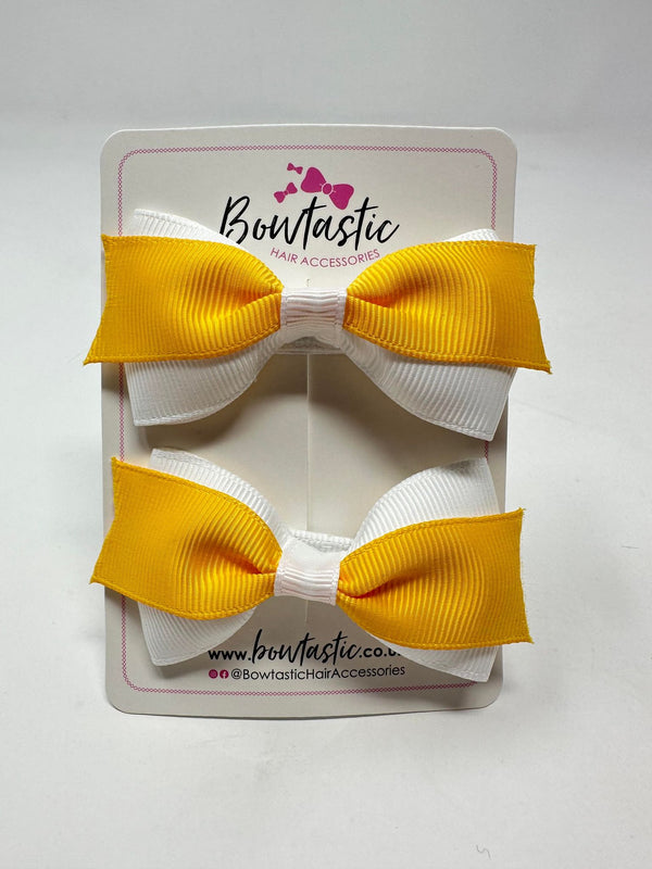 2.75 Inch 2 Layer Tuxedo Bow - Yellow Gold & White - 2 Pack