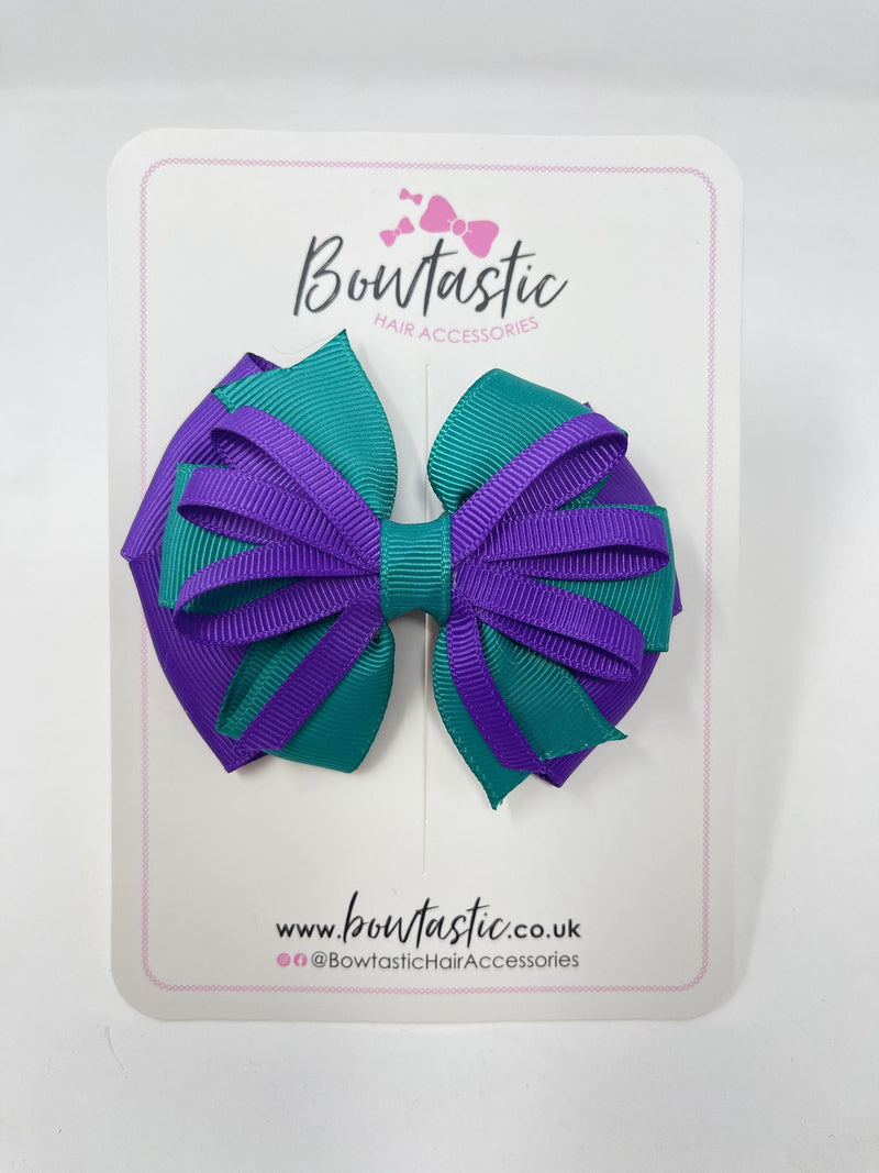 3.5 Inch Loop Bow - Purple & Jade Green