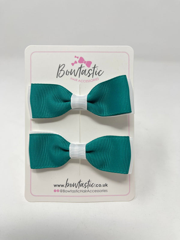 2.75 Inch Flat Bows - Jade Green & White - 2 Pack