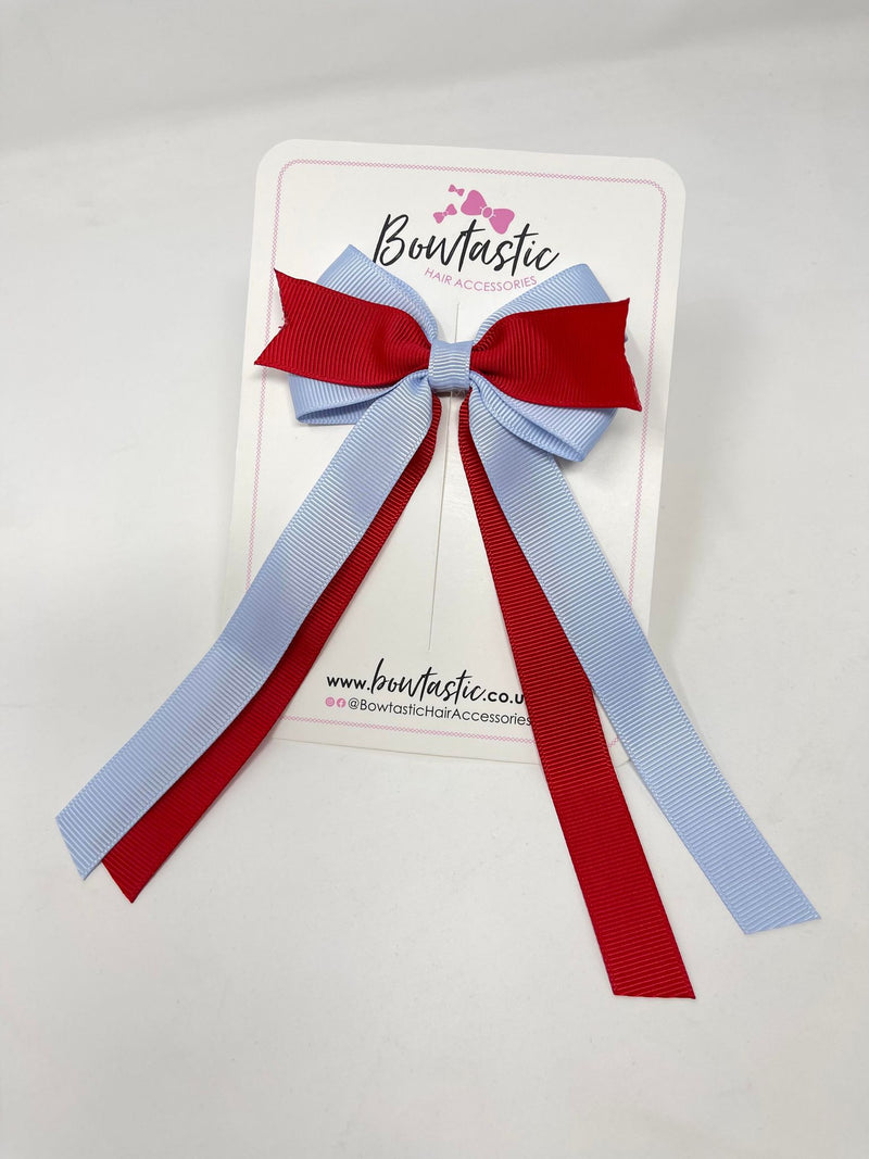 3.5 Inch Flat Ribbon Tail Bow - Red & Bluebell