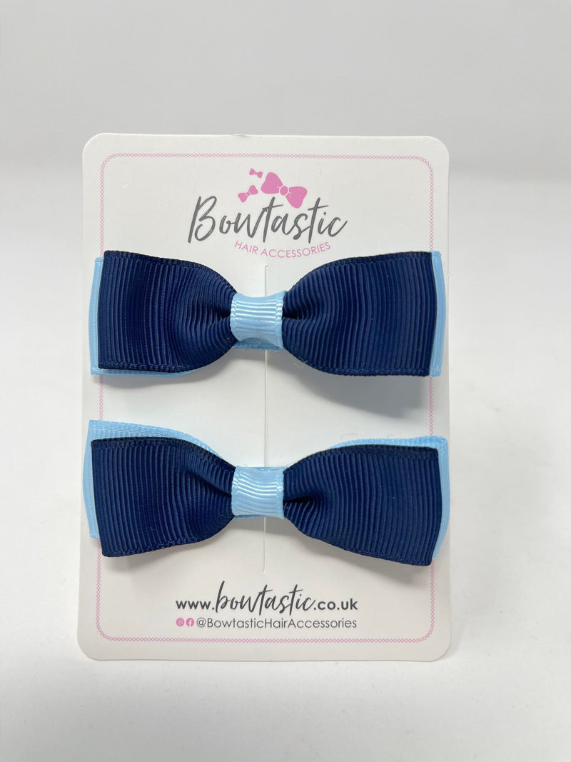 2.75 Inch Flat Bows - Navy & Blue Topaz - 2 Pack