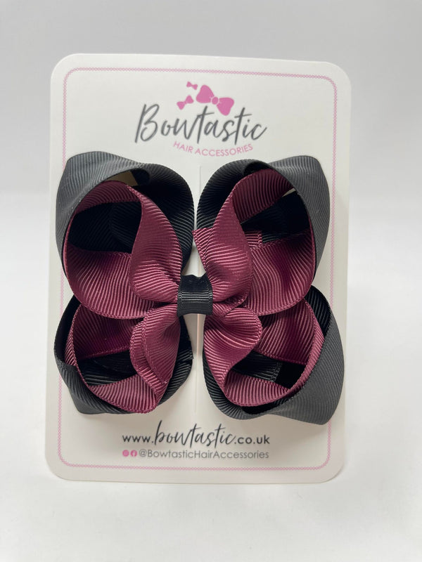 4.5 Inch Double Bow - Burgundy & Black