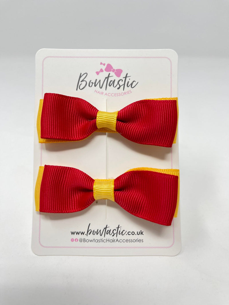 2.75 Inch Flat Bows - Red & Yellow Gold - 2 Pack