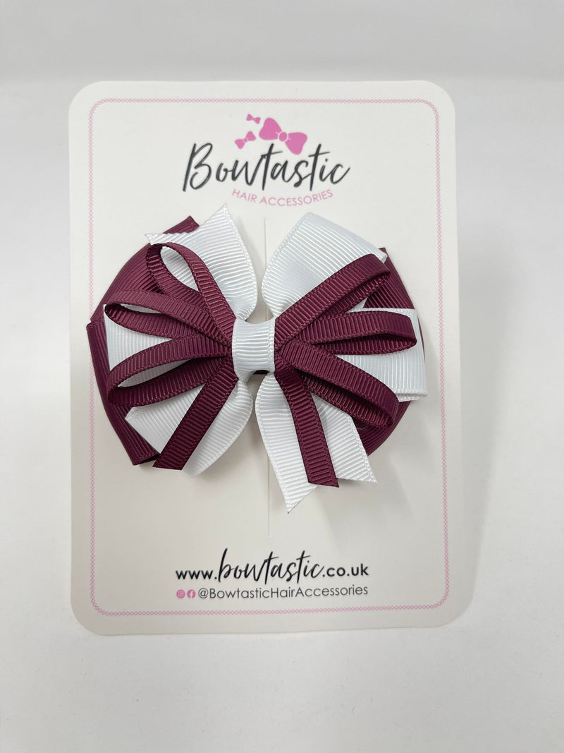 3.5 Inch Loop Bow - Burgundy & White