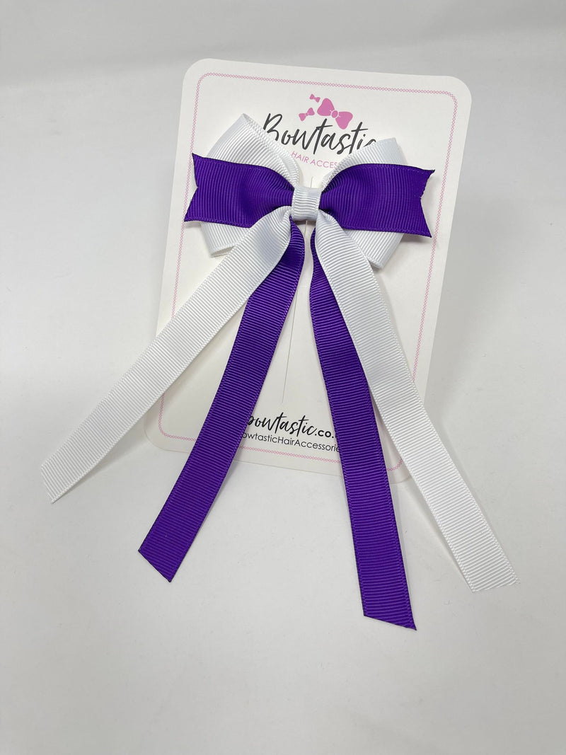 3.5 Inch Flat Ribbon Tail Bow - Purple & White