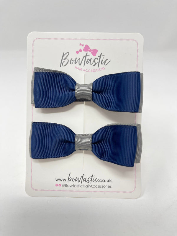 2.75 Inch Flat Bows - Navy & Metal Grey - 2 Pack