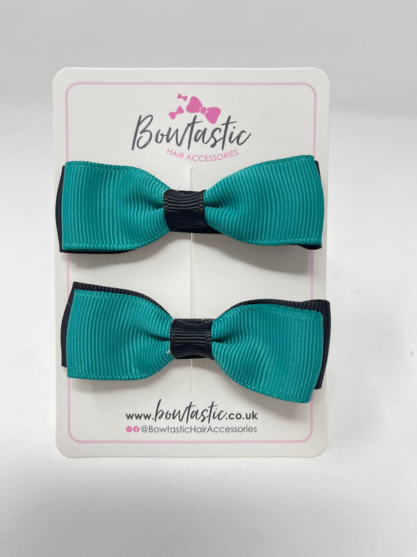 2.75 Inch Flat Bows - Black & Jade Green - 2 Pack